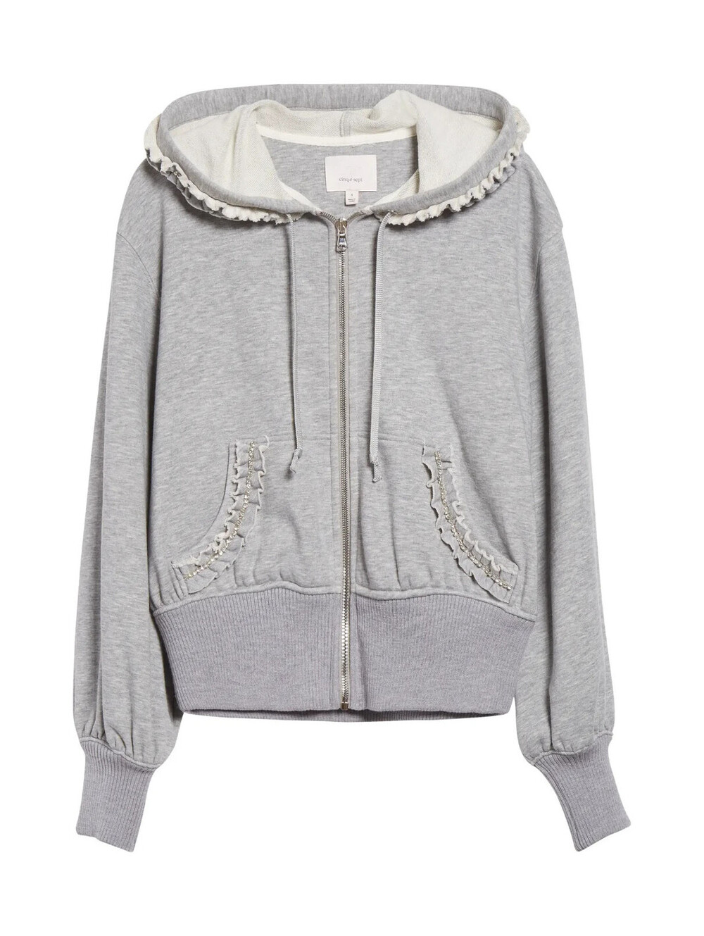 NEW, Cinq a Sept Maddie Embellished Zip-Up Hoodie in Gray Sz L #SJ2736